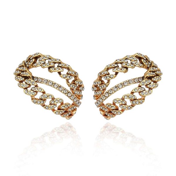 Brinco Claudia Arbex corrente cristais ouro vintage