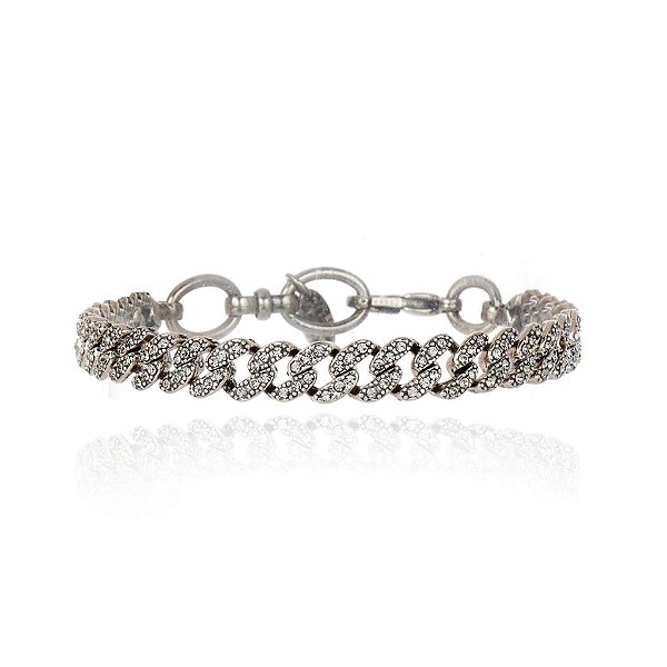 Pulseira Claudia Arbex corrente cristais prata vintage