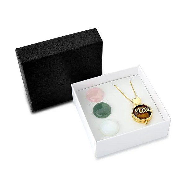 Colar cápsula mãe 4 pedras naturais ouro semijoia