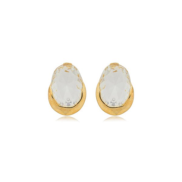 Brinco oval cristal ouro semijoia