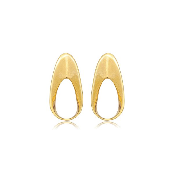 Brinco oval vazado ouro semijoia