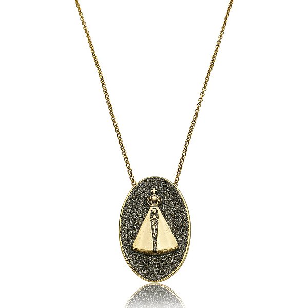 Colar Nino Bran Nossa Senhora Aparecida cristal swarovski ouro vintage semijoia