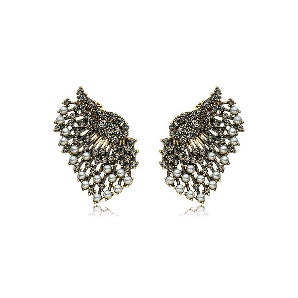 Brinco ear jacket Nino Bran asas cristais pérolas ouro vintage semijoia