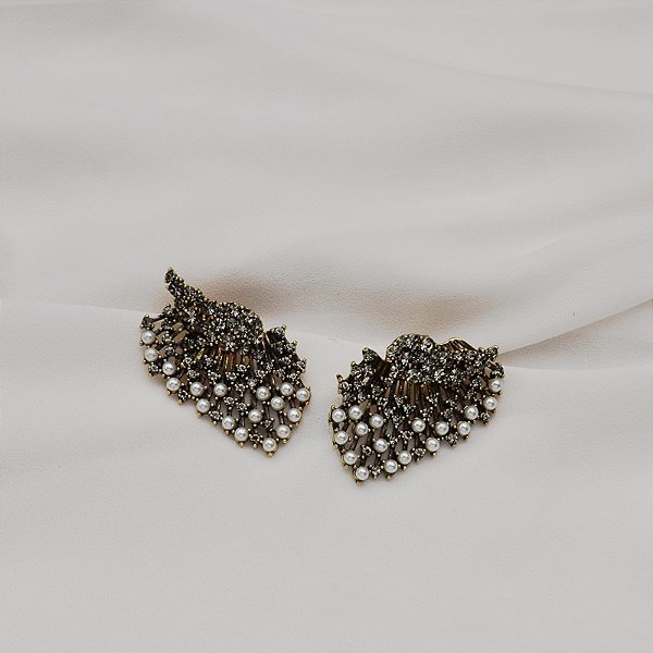 Brinco ear jacket Nino Bran asas cristais pérolas ouro vintage semijoia