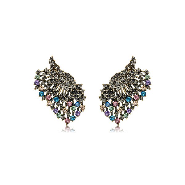Brinco ear jacket Nino Bran asas cristais coloridos ouro vintage semijoia