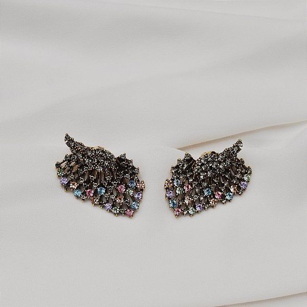 Brinco ear jacket Nino Bran asas cristais coloridos ouro vintage semijoia