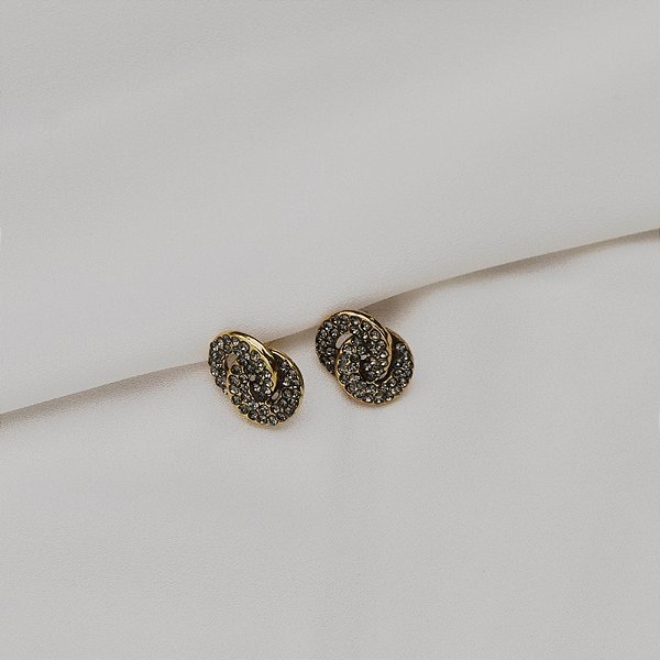 Brinco Nino Bran elos cristal black diamond ouro vintage semijoia