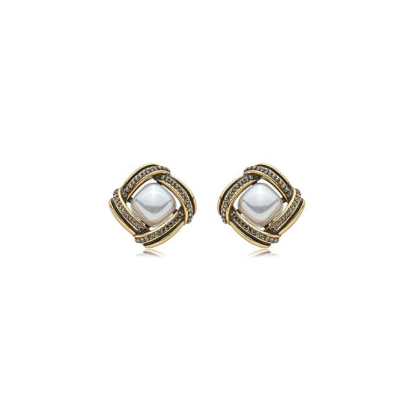 Brinco Nino Bran pérola cristais ouro vintage semijoia