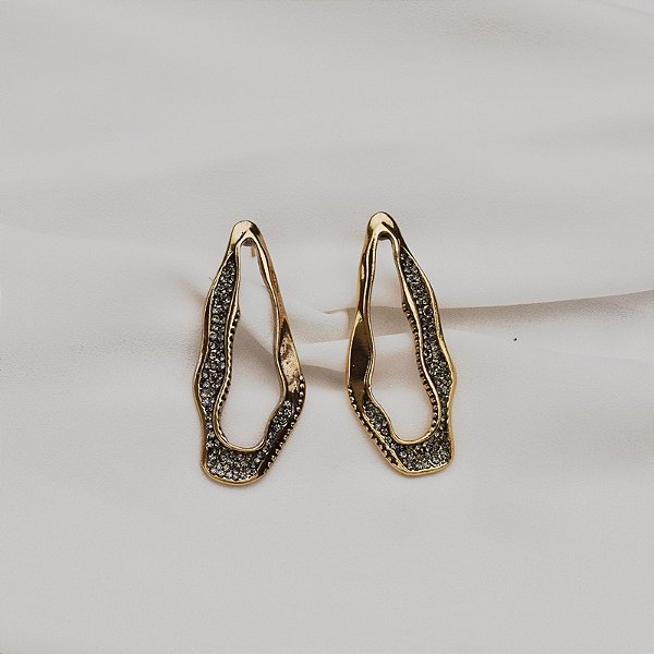 Brinco Nino Bran orgânico cristais ouro vintage semijoia