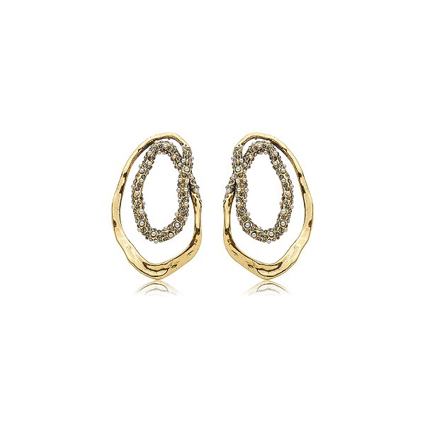 Brinco Nino Bran orgânico cristais ouro vintage semijoia