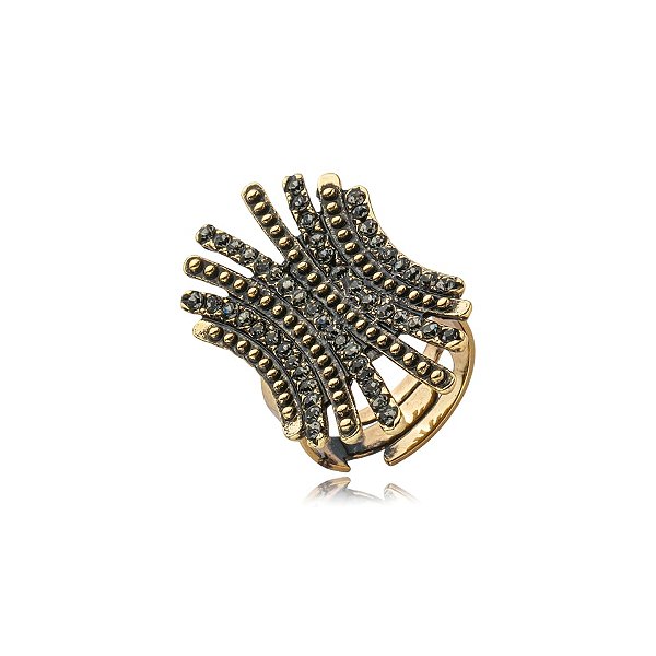 Anel ajustável Nino Bran cristais swarovski ouro vintage semijoia