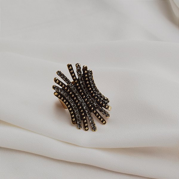Anel ajustável Nino Bran cristais swarovski ouro vintage semijoia