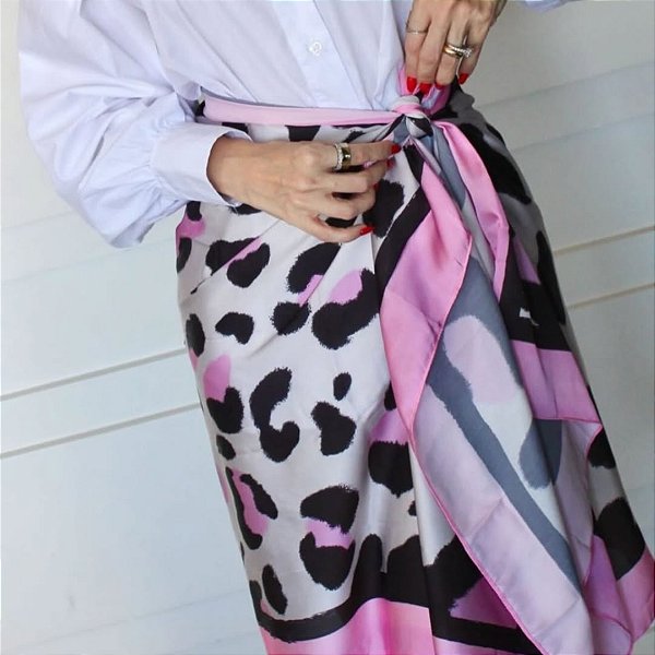 Lenço echarpe SD Sheila Morais animal print rosa blush