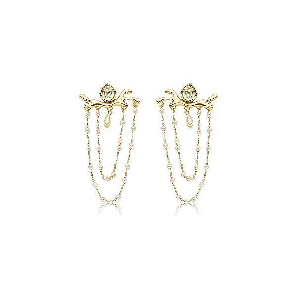 Brinco Palone Design cristal e pérolas ouro vintage