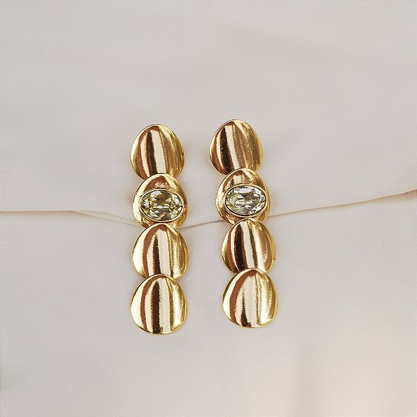Brinco Palone Design escamas cristal ouro vintage