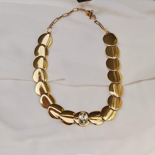 Colar Palone Design escamas cristal ouro vintage