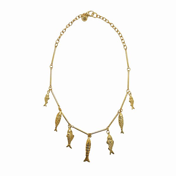 Colar Rosana Bernardes tubo peixe ouro semijoia