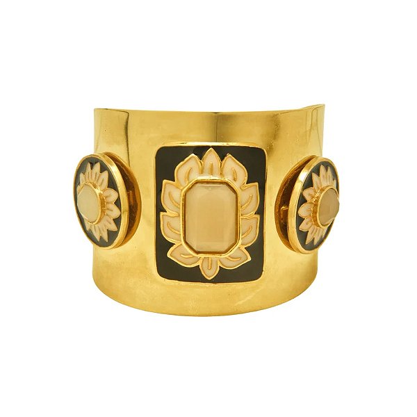 Bracelete Rosana Bernardes flores esmaltadas preto ouro semijoia