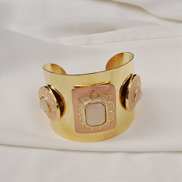 Bracelete Rosana Bernardes flores esmaltadas rosa ouro semijoia