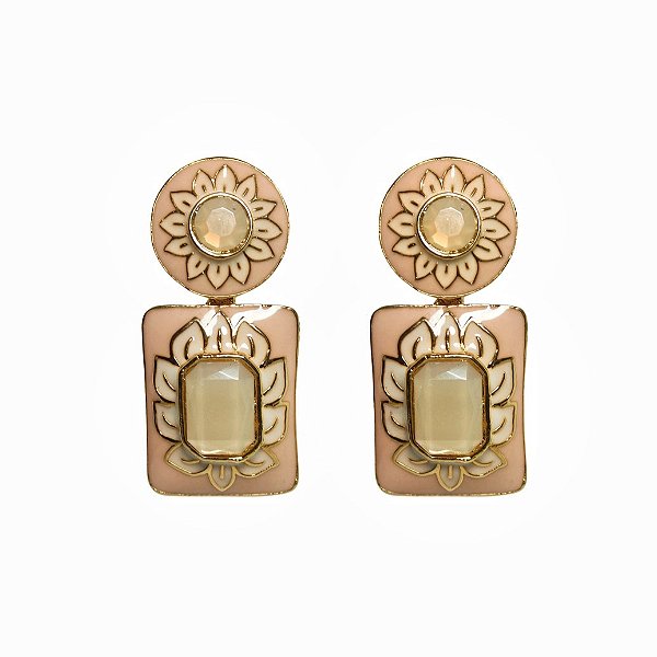 Brinco pressão Rosana Bernardes flores esmaltadas rosa ouro semijoia