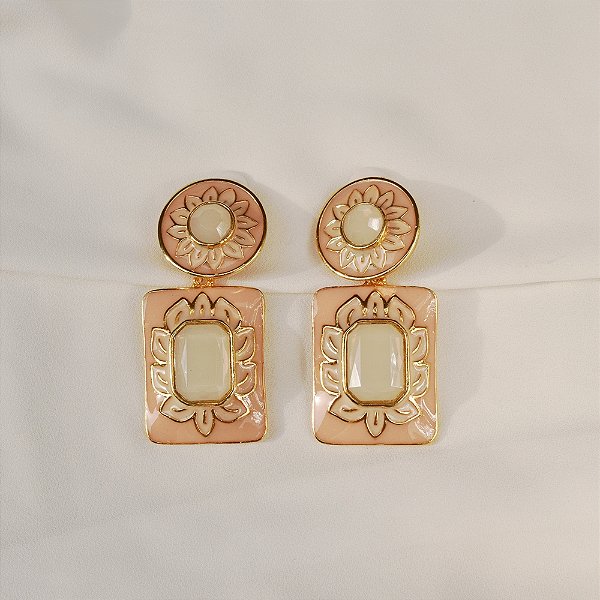 Brinco pressão Rosana Bernardes flores esmaltadas rosa ouro semijoia