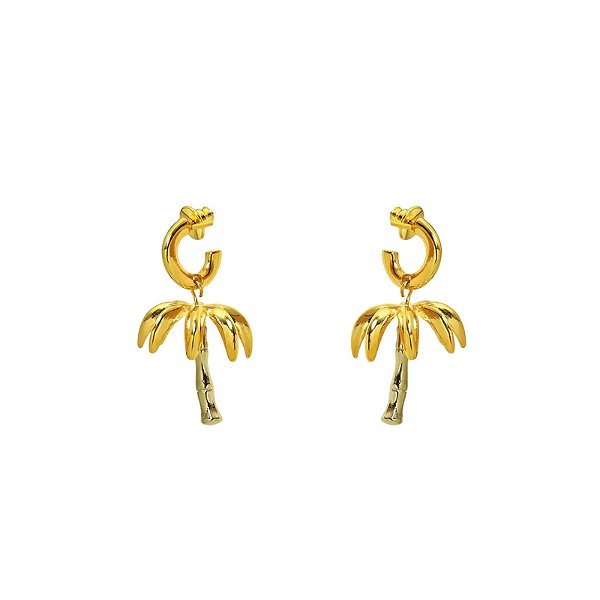 Brinco argolinha Rosana Bernardes coqueiro ródio e ouro semijoia