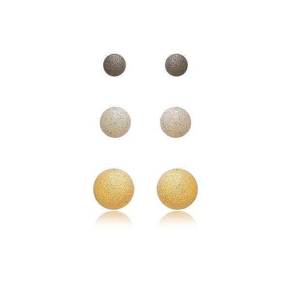 Kit 3 brincos Juliana Manzini esferas diamantadas mix banhos