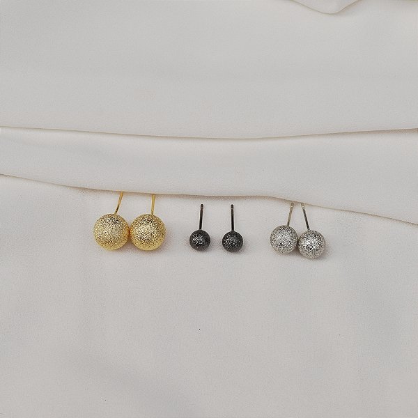 Kit 3 brincos Juliana Manzini esferas diamantadas mix banhos