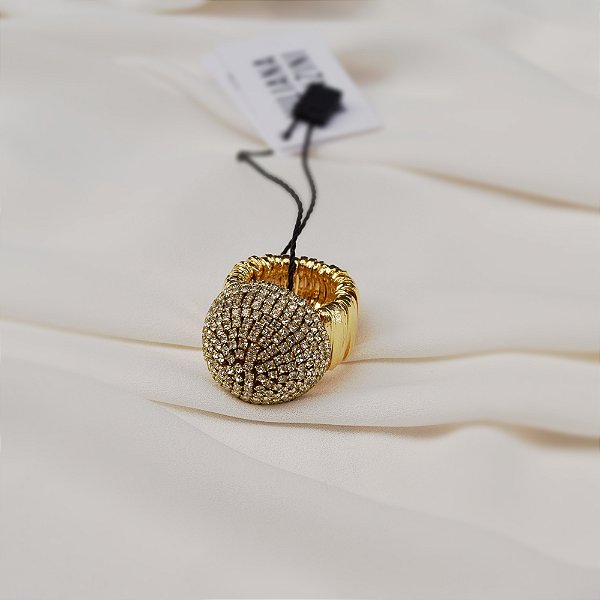 Anel ajustável Juliana Manzini strass dourado