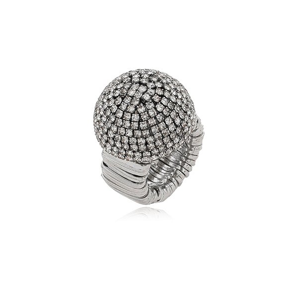 Anel ajustável Juliana Manzini strass prateado