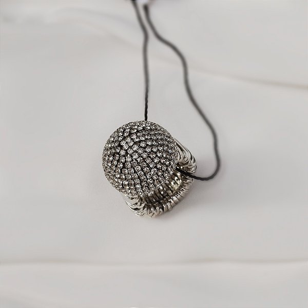 Anel ajustável Juliana Manzini strass prateado