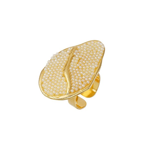 Anel ajustável Juliana Manzini pérolas dourado