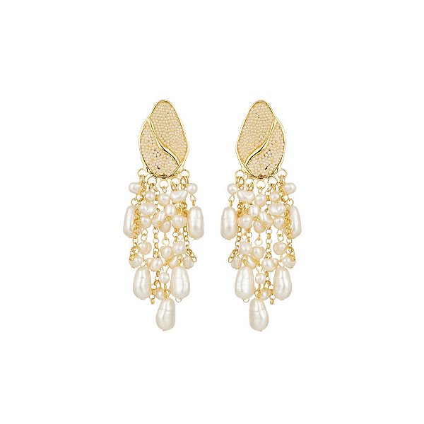 Brinco Juliana Manzini pérolas boho dourado
