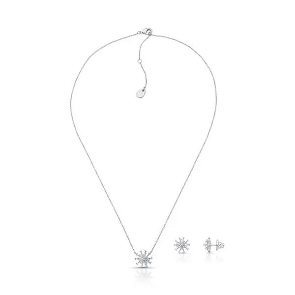 Colar e brinco chuveirinho zircônias ródio semijoia