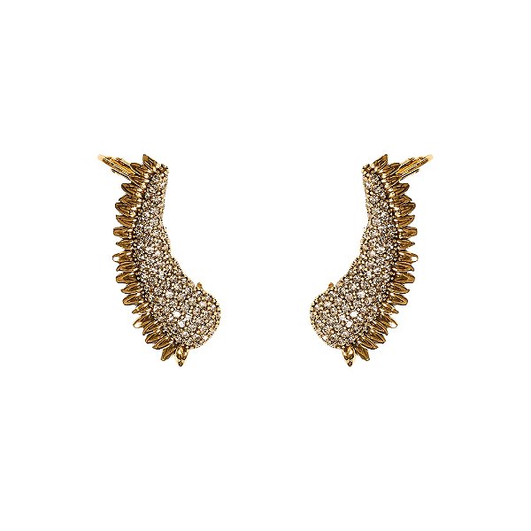 Brinco ear cuff Morena Canela girassol cristais ouro semijoia