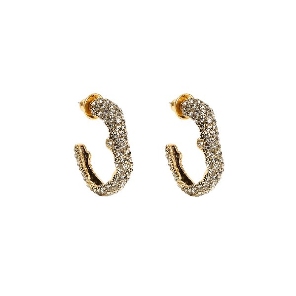 Brinco argola Morena Canela cristais ouro semijoia