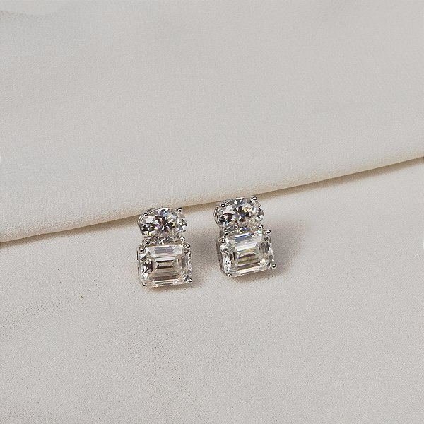 Brinco geométrico moissanite prata 925