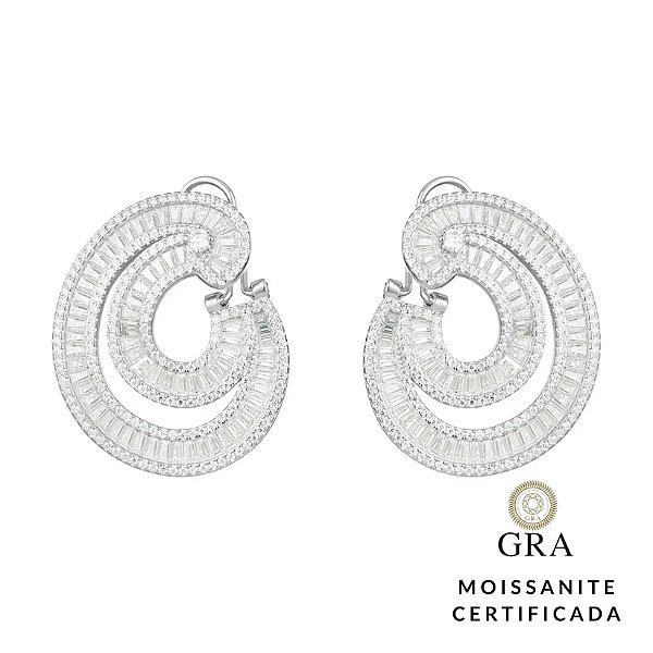 Brinco Elaine Palma baguete glam moissanite prata 925