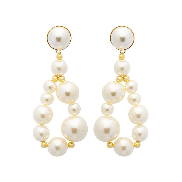 Maxi brinco Lita Raies pérolas ouro semijoia