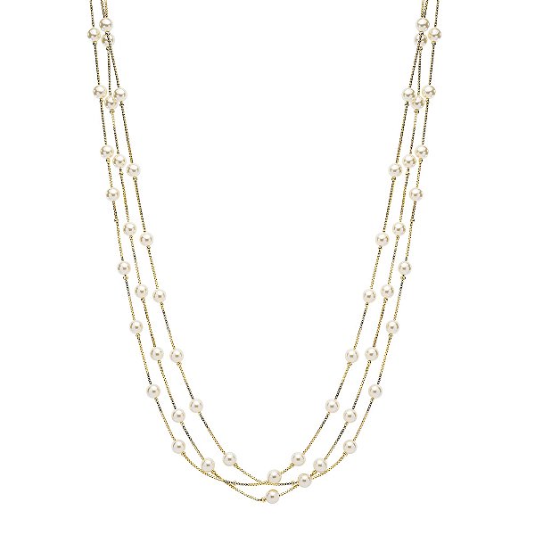 Colar Lita Raies 3 voltas pérolas ouro semijoia
