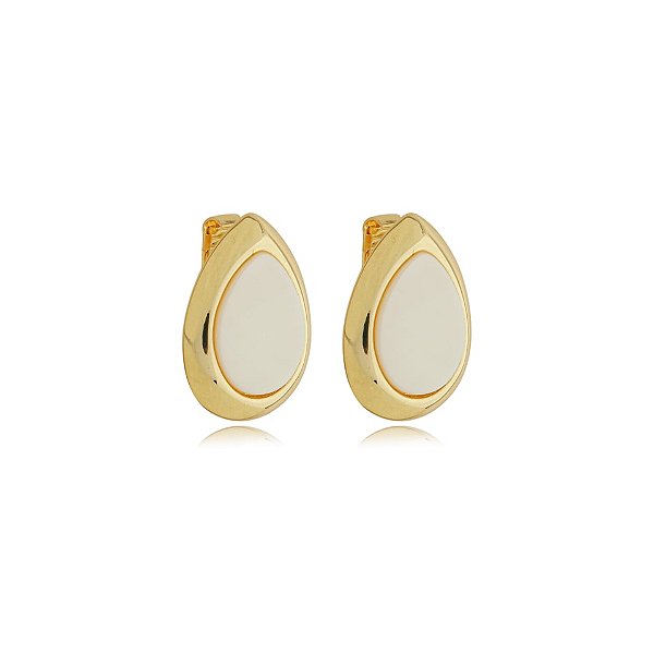 Brinco pressão gota madrepérola ouro semijoia 6967905