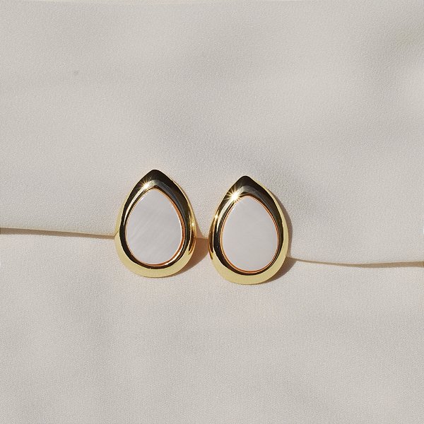 Brinco pressão gota madrepérola ouro semijoia 6967905