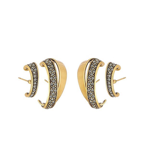 Kit 2 brincos Hector Albertazzi midi brisa ouro vintage