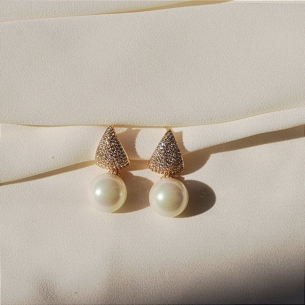 Brinco pérola zircônia ouro semijoia 25k05011