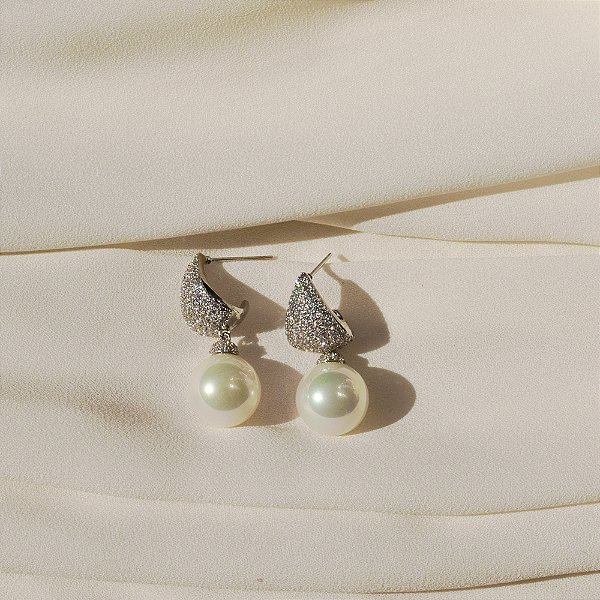 Brinco pérola zircônia ródio semijoia 25k05011