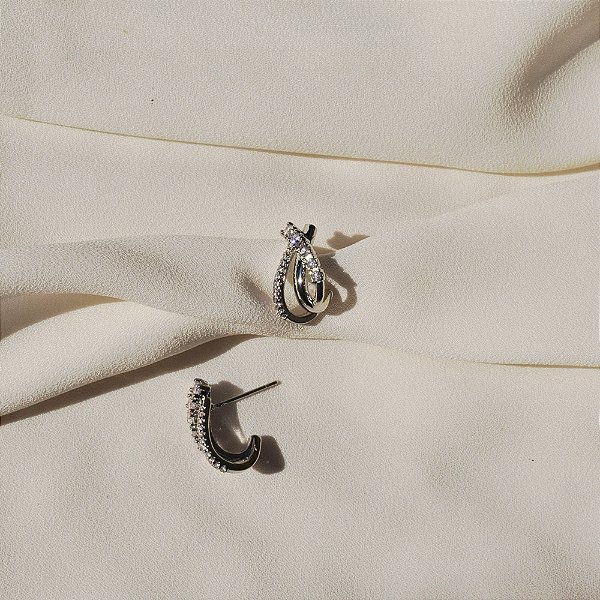 Brinco 3 aros zircônia ródio semijoia 25k06023