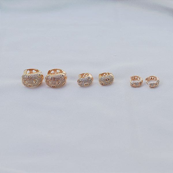 Kit 3 brincos argolinhas zircônia ouro semijoia 25a03039