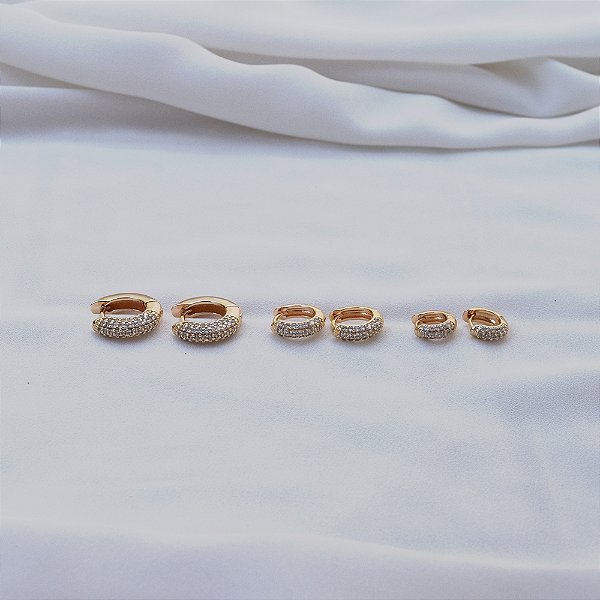 Kit 3 brincos argolinhas zircônia ouro semijoia 19a08018