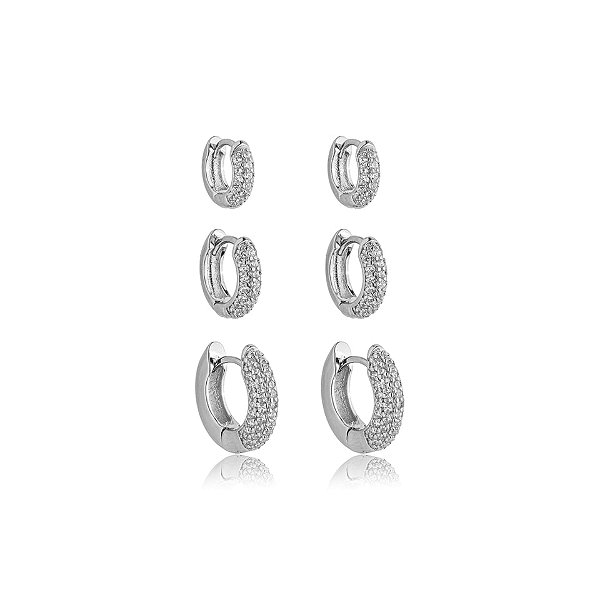 Kit 3 brincos argolinhas zircônia ródio semijoia 19a08018