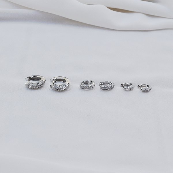 Kit 3 brincos argolinhas zircônia ródio semijoia 19a08018